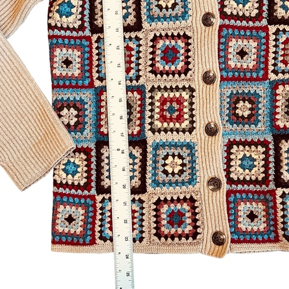 Ralph Lauren Sz S Vintage 1996 Crochet Patchwork Lambswool Cardigan Sweater - Picture 10 of 13